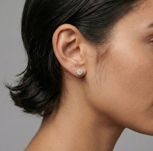 Golden Bloom Diamond Cluster Stud Earrings in 14K Yellow Gold