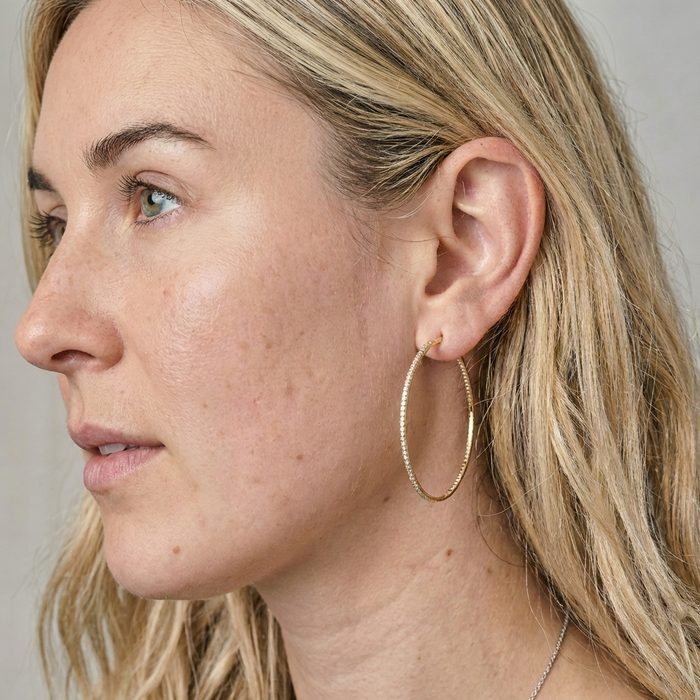 Micro Pave Slim Hoop Earrings in 14K Yellow Gold