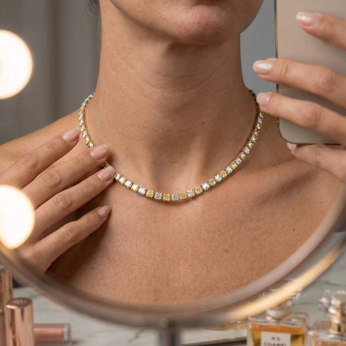 Yellow & White Lab Diamond Tennis Necklace in 14K Yellow Gold