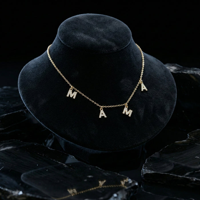 Mama Letter Diamond Necklace in 14K Yellow Gold