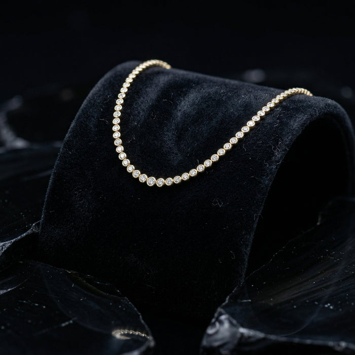 Round Brilliant Diamond 14K (18K Custom) Yellow Gold Tennis Necklace