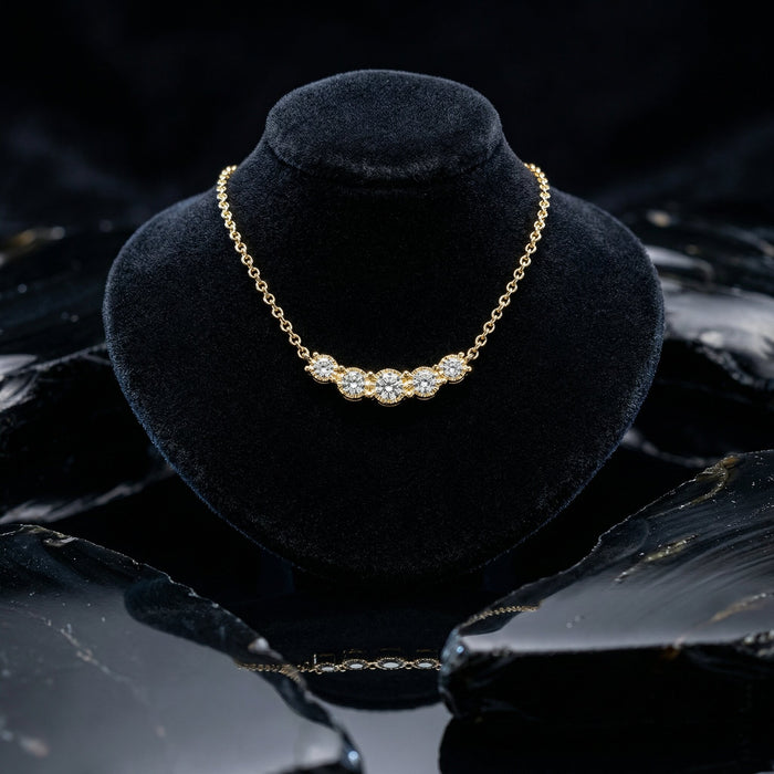Five Diamond Curve Pendant Necklace in 14K Gold