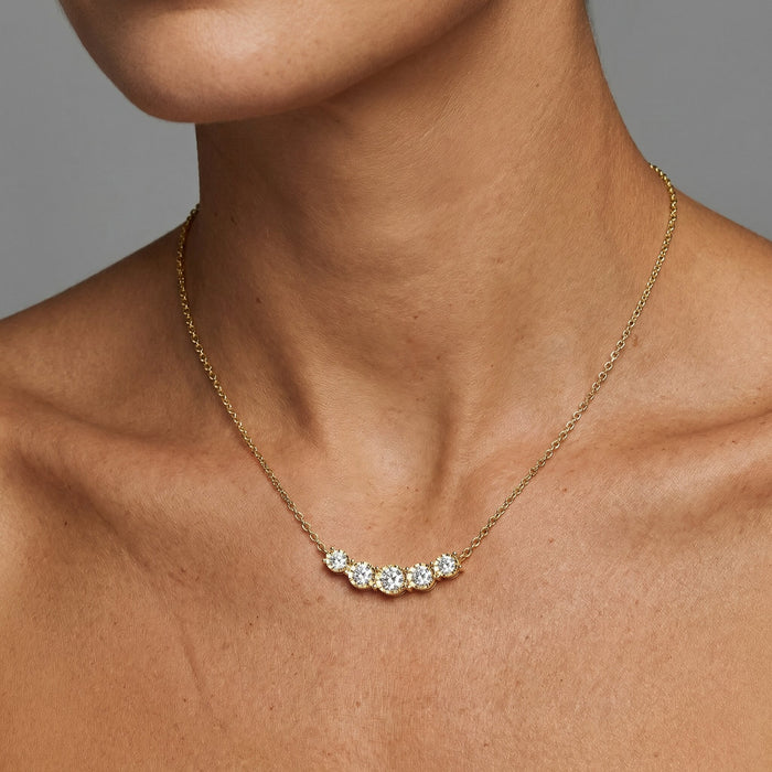 Five Diamond Curve Pendant Necklace in 14K Gold