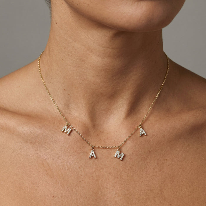Mama Letter Diamond Necklace in 14K Yellow Gold