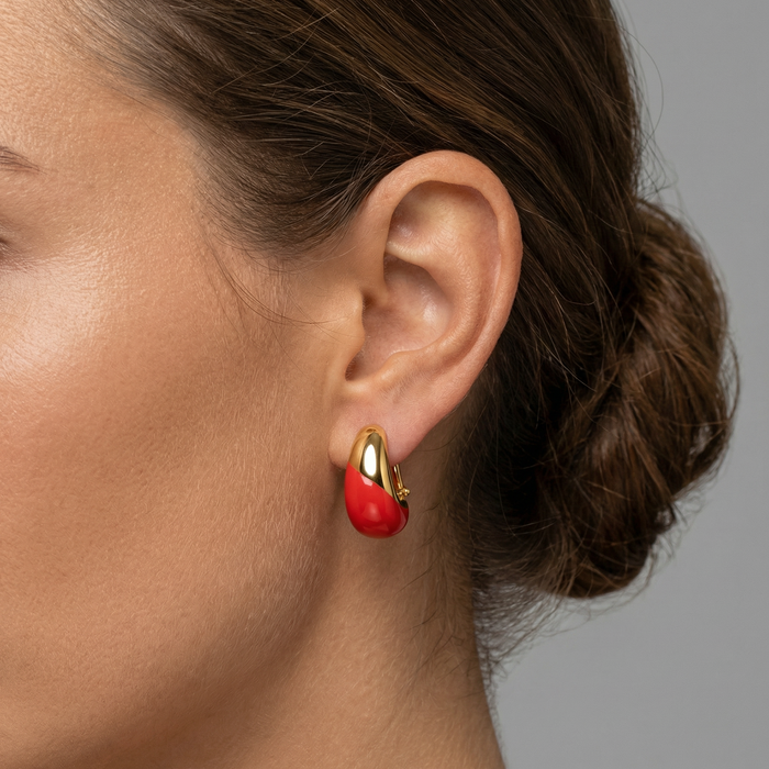 Bold Red Enamel Teardrop Stud Earrings in 14K Yellow Gold