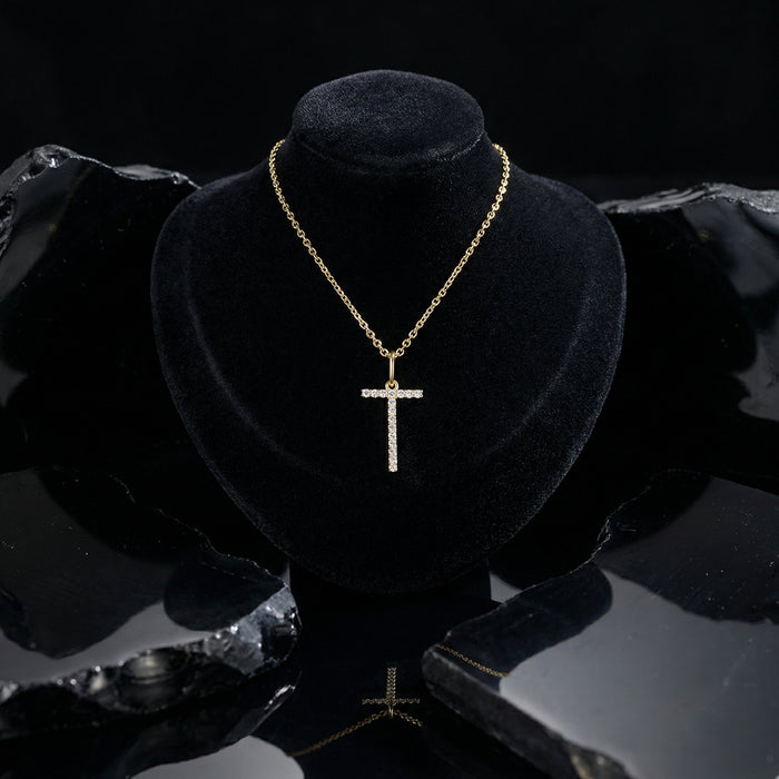 Dainty Letter T Diamond Necklace in 14K Yellow Gold