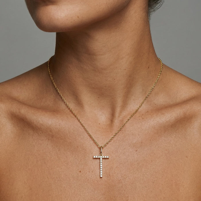Dainty Letter T Diamond Necklace in 14K Yellow Gold
