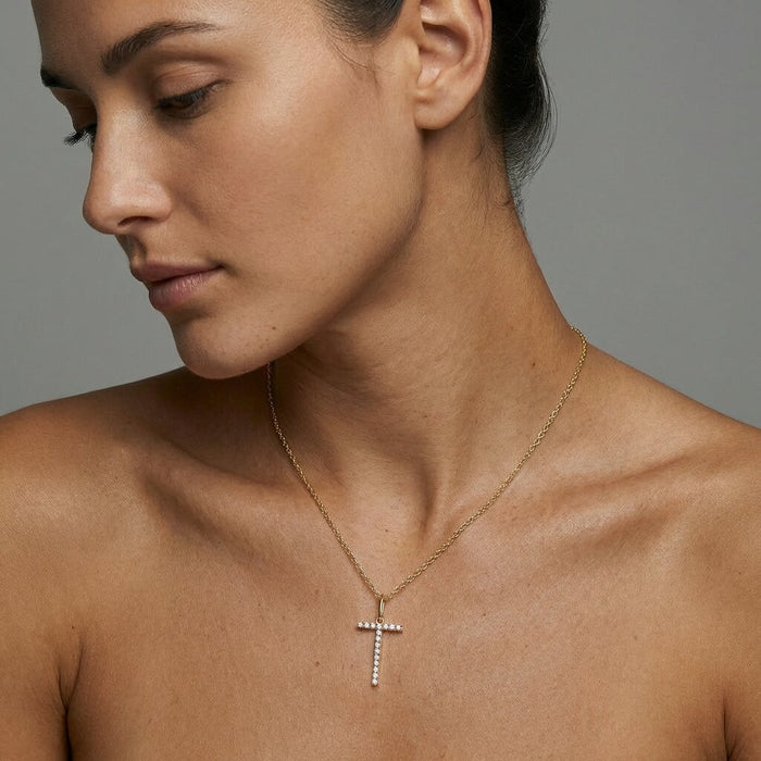 Dainty Letter T Diamond Necklace in 14K Yellow Gold