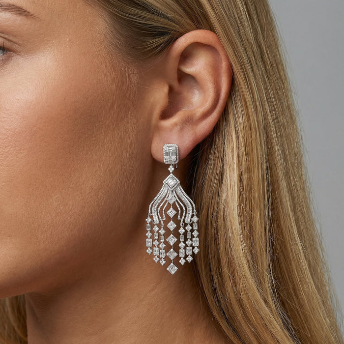 Round Multi Diamonds Earrings in 18K White Gold