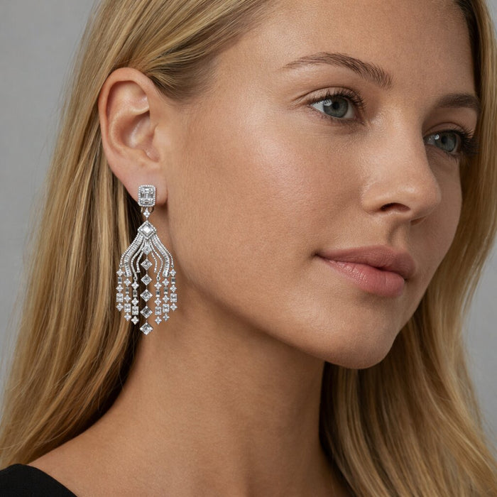Round Multi Diamonds Earrings in 18K White Gold
