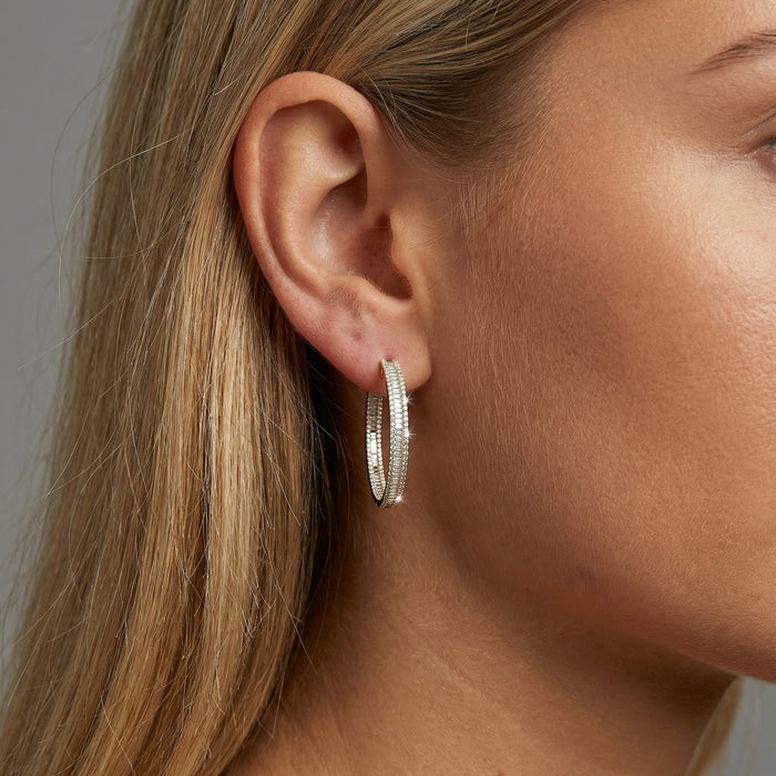 Oval Shape 256 Diamonds Baguette Earrings in 18K White Gold