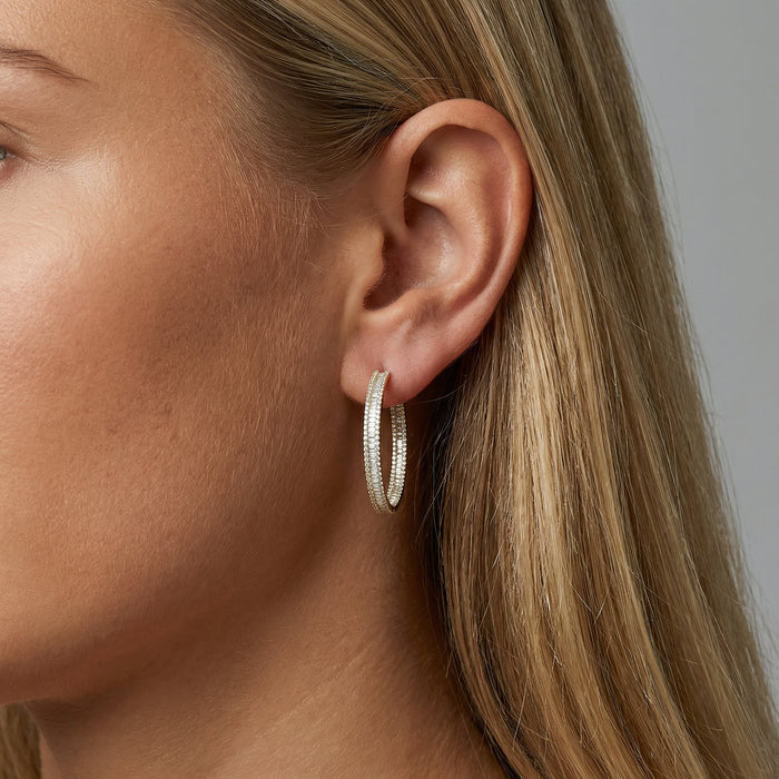 Oval Shape 256 Diamonds Baguette Earrings in 18K White Gold