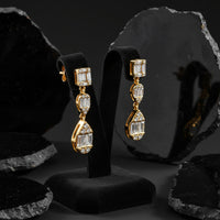 Baguette Round Triple Drop Dangle Earrings in 14K Yellow Gold