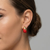 Bold Red Enamel Teardrop Stud Earrings in 14K Yellow Gold