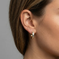 Bezel Set Diamonds Huggie Hoop Earrings in 14K Gold