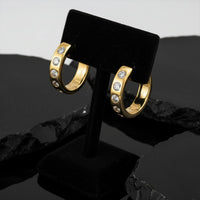 Bezel Set Diamonds Huggie Hoop Earrings in 14K Gold