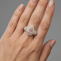 Pink Pear Shaped Halo Diamond Engagement Ring in 18K Gold
