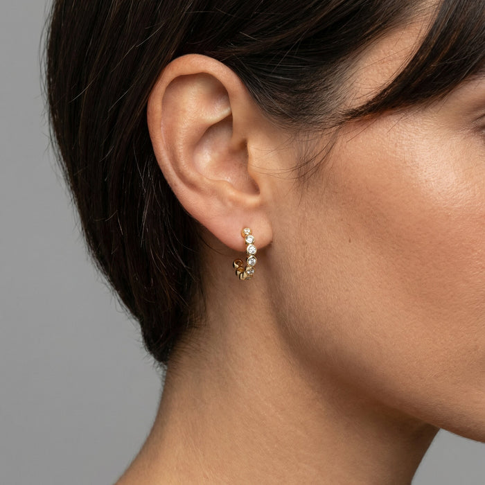 Bubble Bezel Diamond Half Hoop Earrings in 14K Yellow Gold