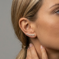 Emerald Gradient Climber Earrings in 14K White Gold