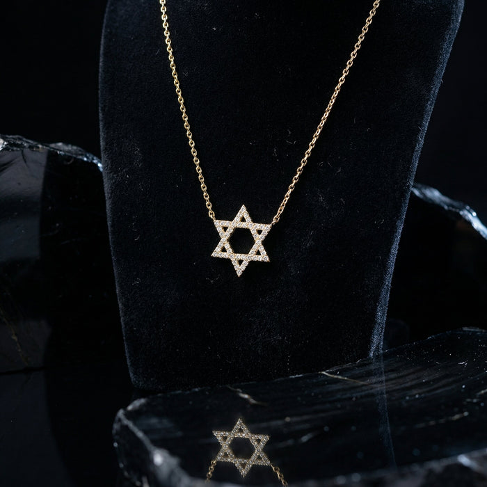Star of David Diamond Necklace in 14K Gold
