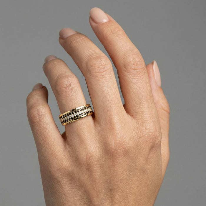 Round Cut Black Diamond Eternity Band Ring in 14K Gold