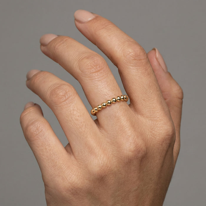 Minimalist Beaded Stacking Ring in 14K Gold