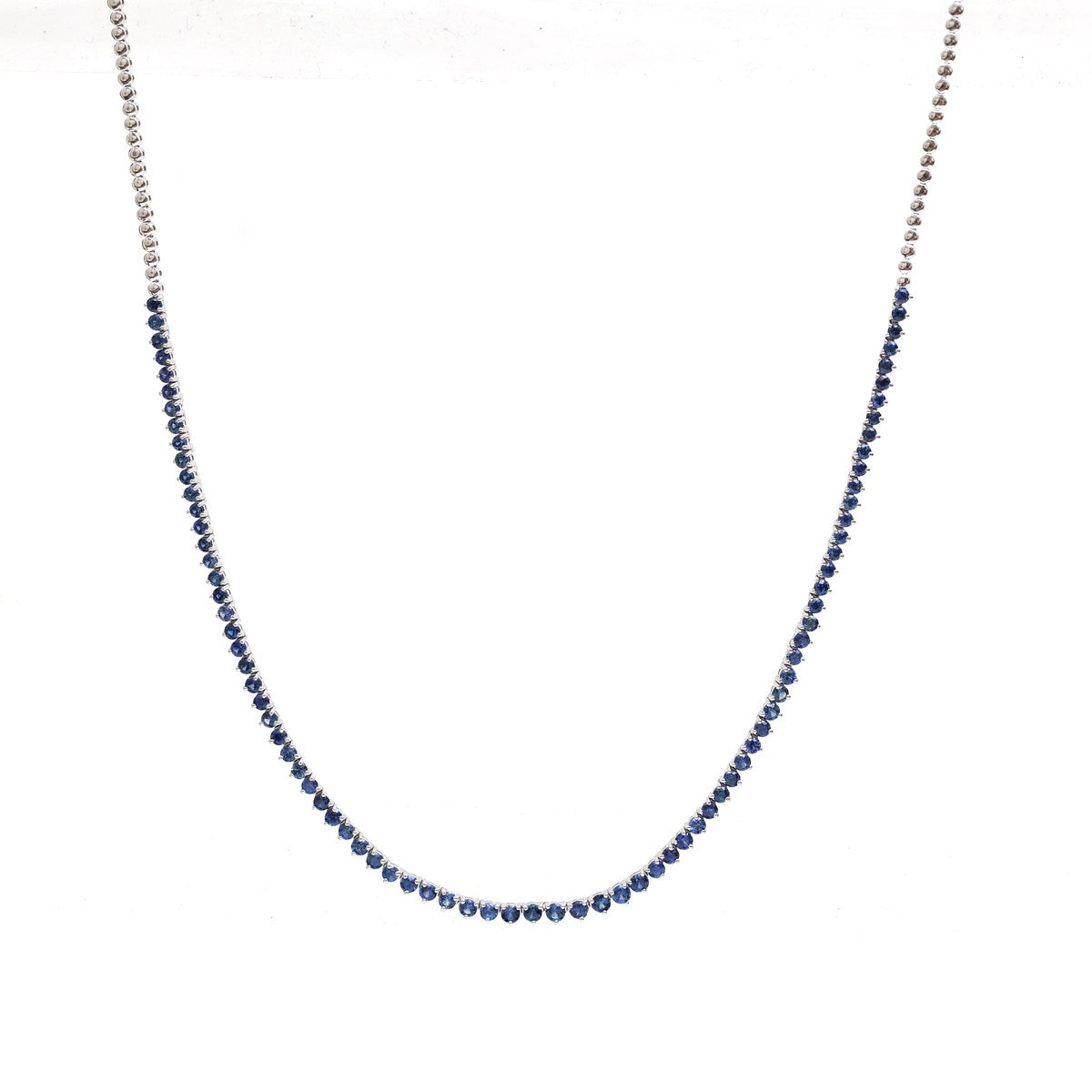 Luxury Blue Sapphire 14K (18k Custom) White Gold Tennis Necklace