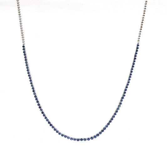 Luxury Blue Sapphire 14K (18k Custom) White Gold Tennis Necklace