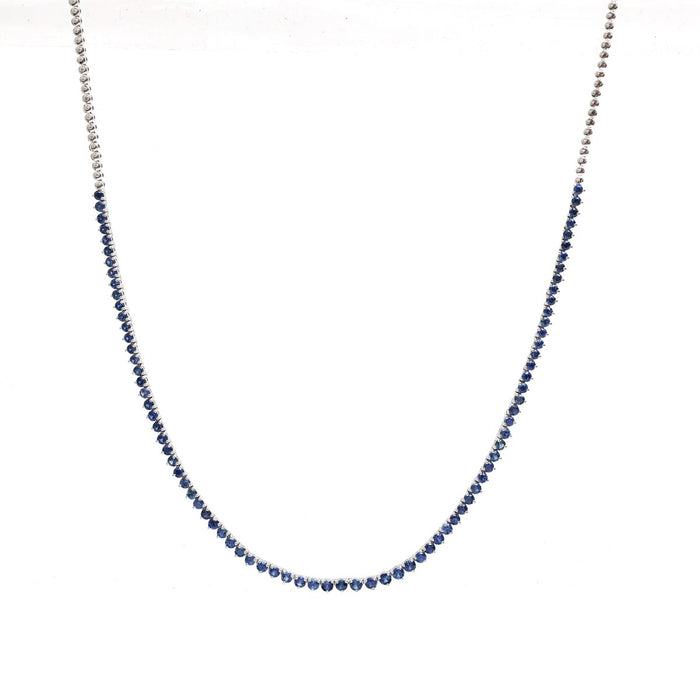 Luxury Blue Sapphire 14K (18k Custom) White Gold Tennis Necklace
