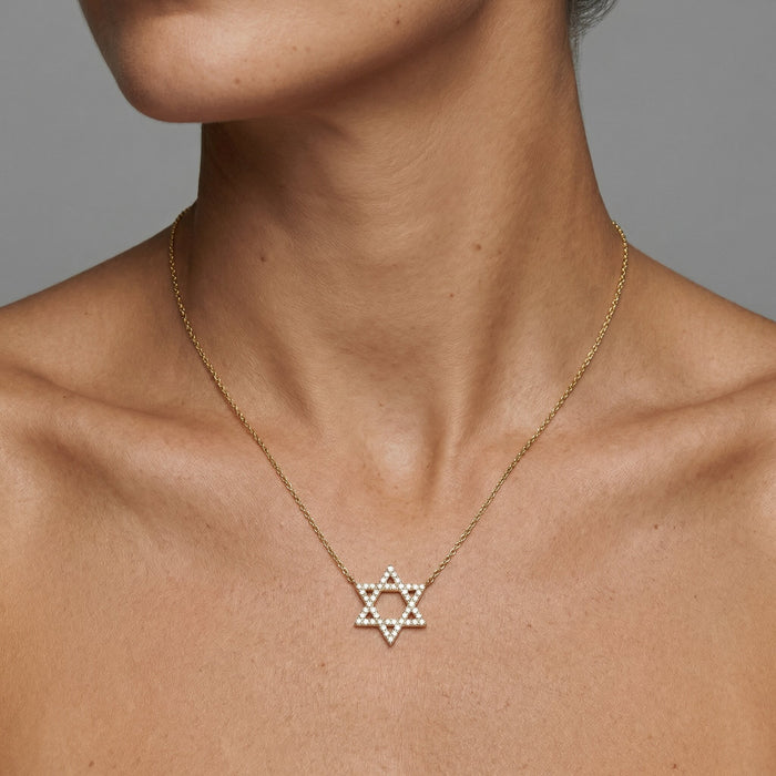 Star of David Diamond Necklace in 14K Gold