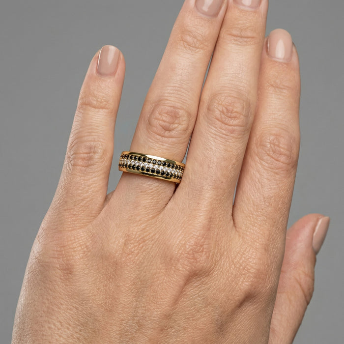 Round Cut Black Diamond Eternity Band Ring in 14K Gold