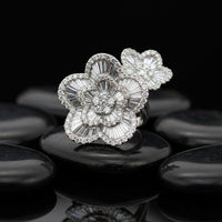 Diamond Double Flower Cocktail Ring in 18K White Gold