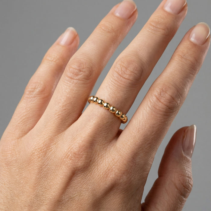Minimalist Beaded Stacking Ring in 14K Gold
