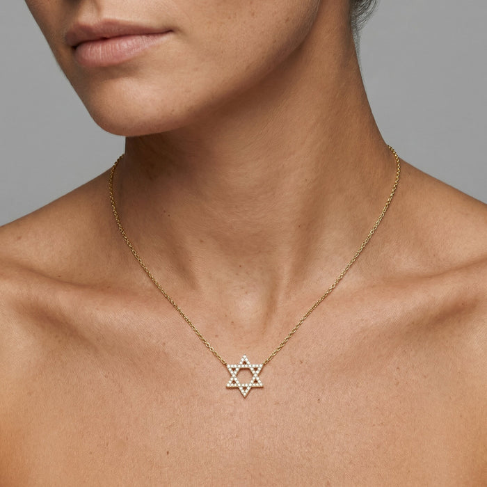 Star of David Diamond Necklace in 14K Gold