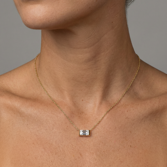 Emerald Diamond Charm Necklace in 14K Gold