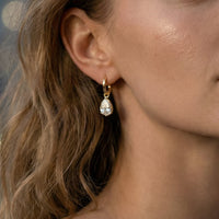 Diamond Drop Hoop Earrings in 14K Yellow Gold