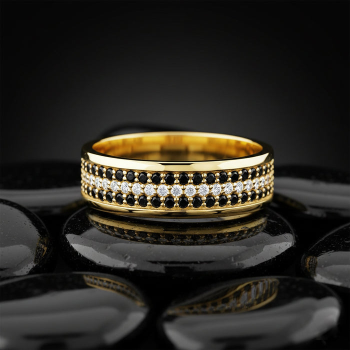 Round Cut Black Diamond Eternity Band Ring in 14K Gold