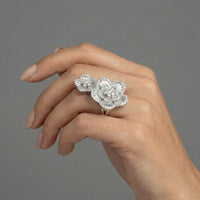 Diamond Double Flower Cocktail Ring in 18K White Gold
