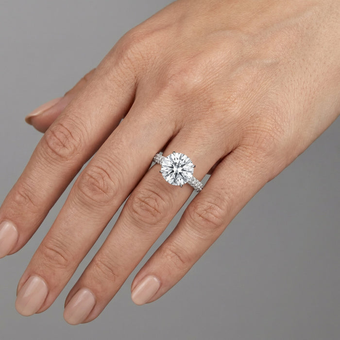 Round Cut Diamond Pave Engagement Ring in 18K White Gold