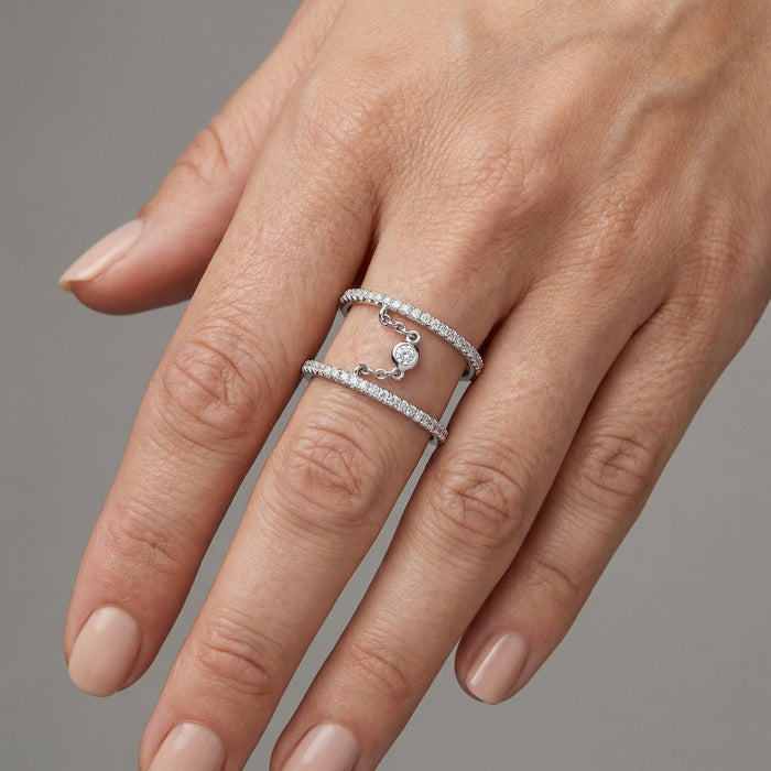 Double Band 14K (or 18k upon request) Yellow Gold Chain Link Diamond Ring