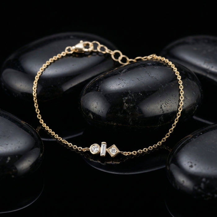 Geometric Trio Charm Diamond Bracelet in 14K Gold