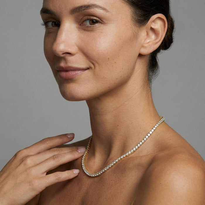 Diamond Round Cut Tennis Necklace in 18K Gold