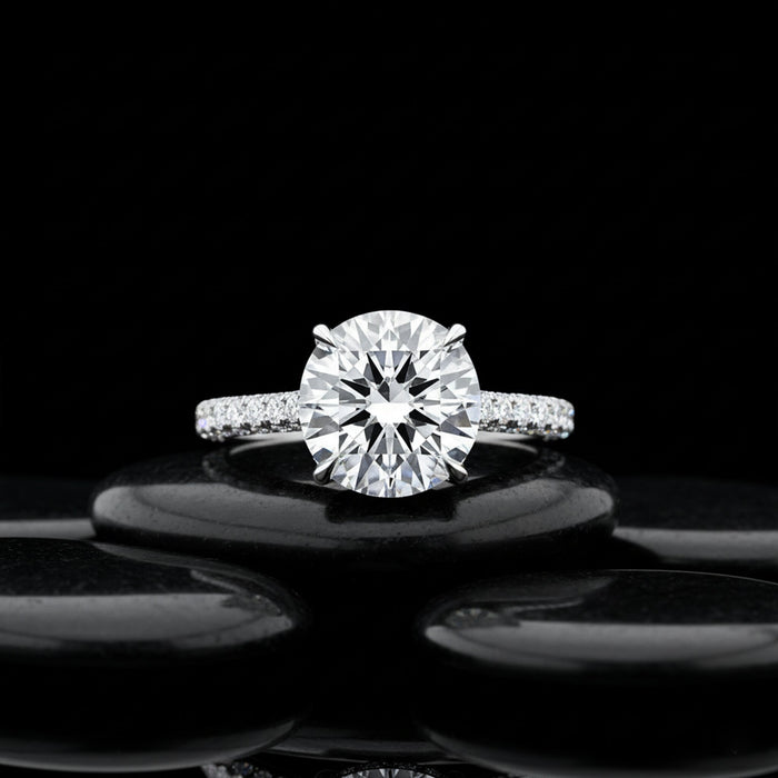 Round Cut Diamond Pave Engagement Ring in 18K White Gold