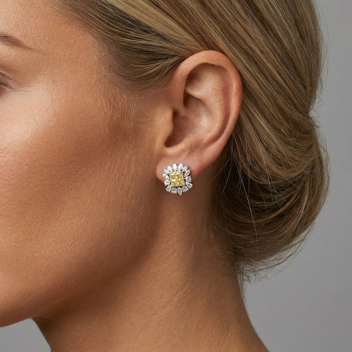 Sunflower Inspired Fancy Yellow Diamond Earrings