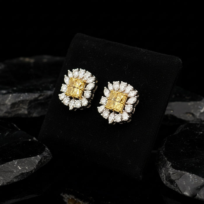 Sunflower Inspired Fancy Yellow Diamond Earrings