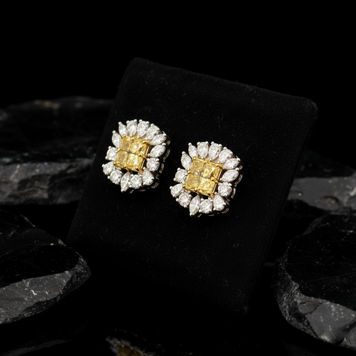 Sunflower Inspired Fancy Yellow Diamond Earrings
