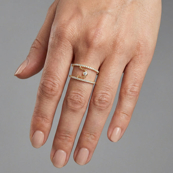 Double Band 14K (or 18k upon request) Yellow Gold Chain Link Diamond Ring