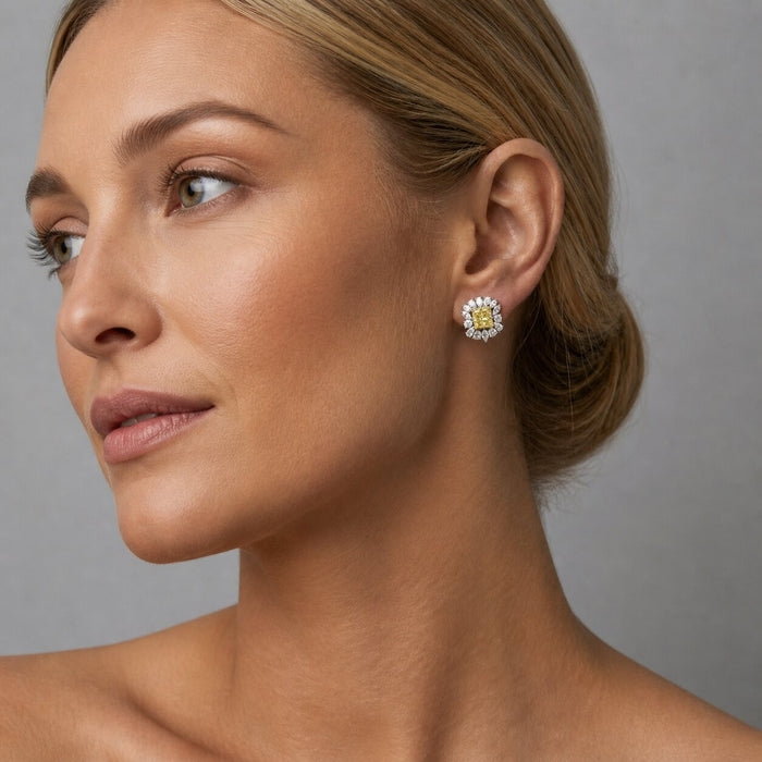 Sunflower Inspired Fancy Yellow Diamond Earrings