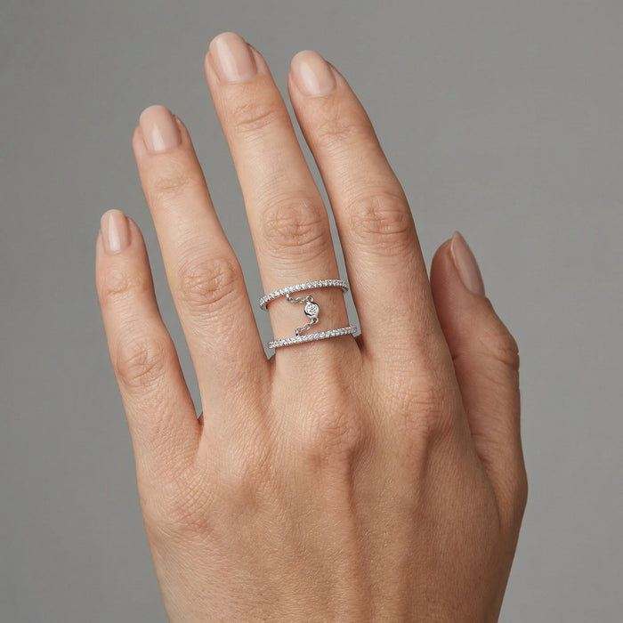 Double Band 14K (or 18k upon request) Yellow Gold Chain Link Diamond Ring