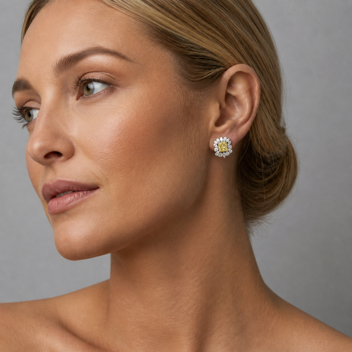 Sunflower Inspired Fancy Yellow Diamond Earrings